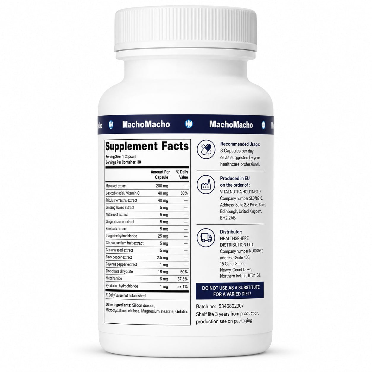 MachoMacho – Men’s Performance & Wellness Formula – 30 Capsules