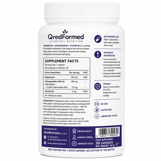 MAGNESIUM + ASHWAGANDHA + VITAMIN B6 - 30 Capsules