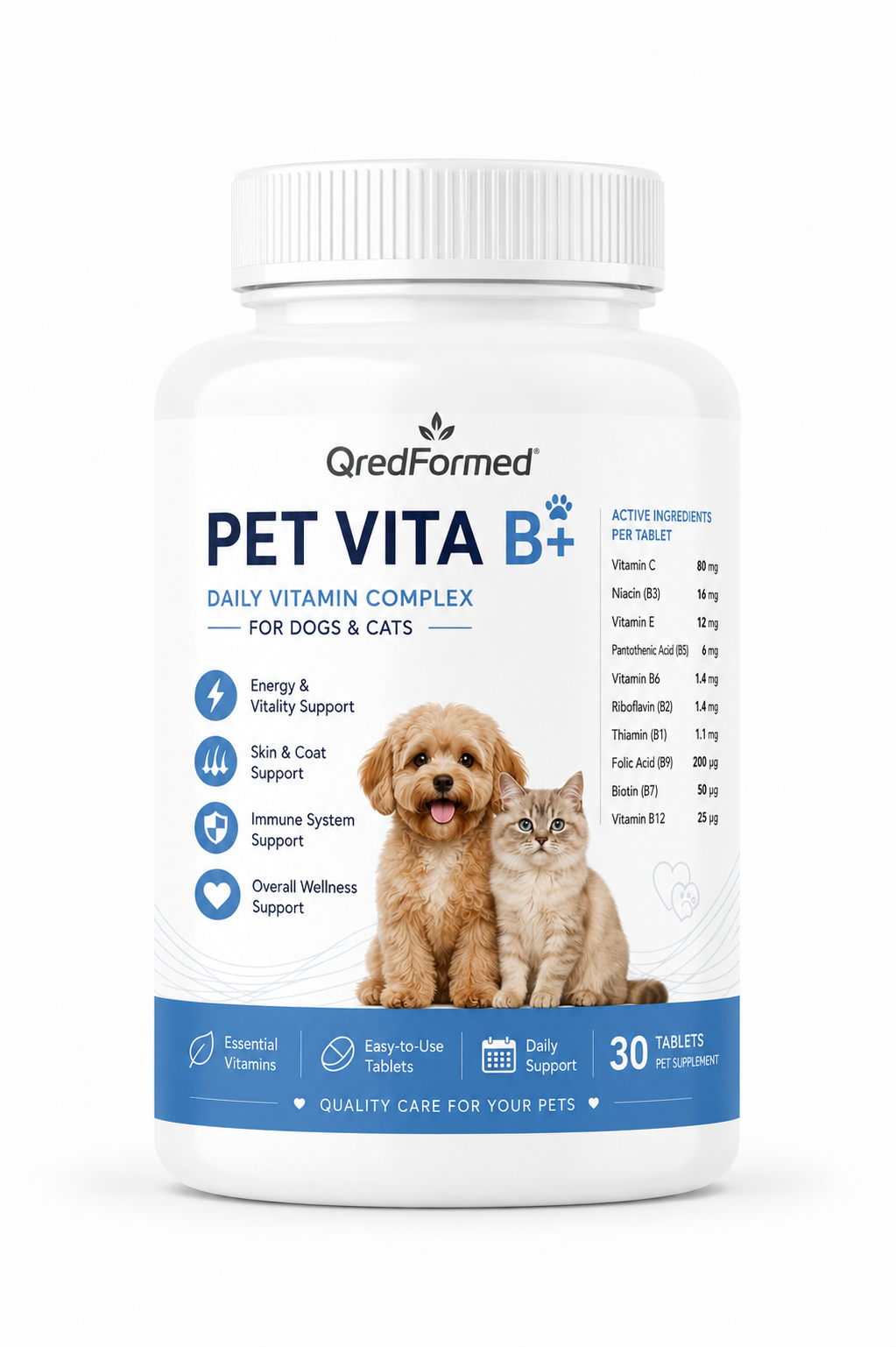 PET VITA B+ - Daily Vitamin Complex for Dogs & Cats - 30 Tablets