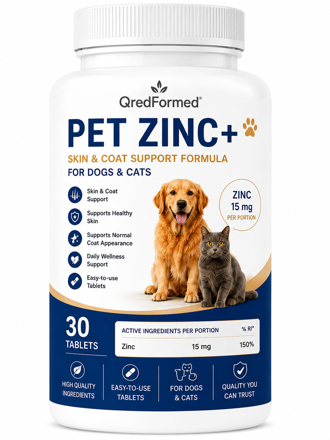 PET ZINC+ - Skin & Coat Support Formula for Dogs & Cats - 30 Tablets