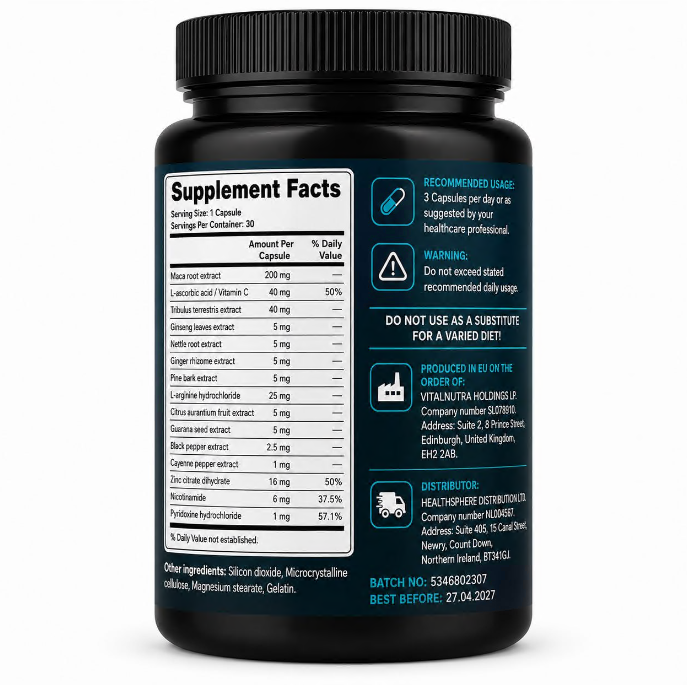 Vigrax – Men’s Vitality & Daily Performance Support Capsules – 30 Capsules