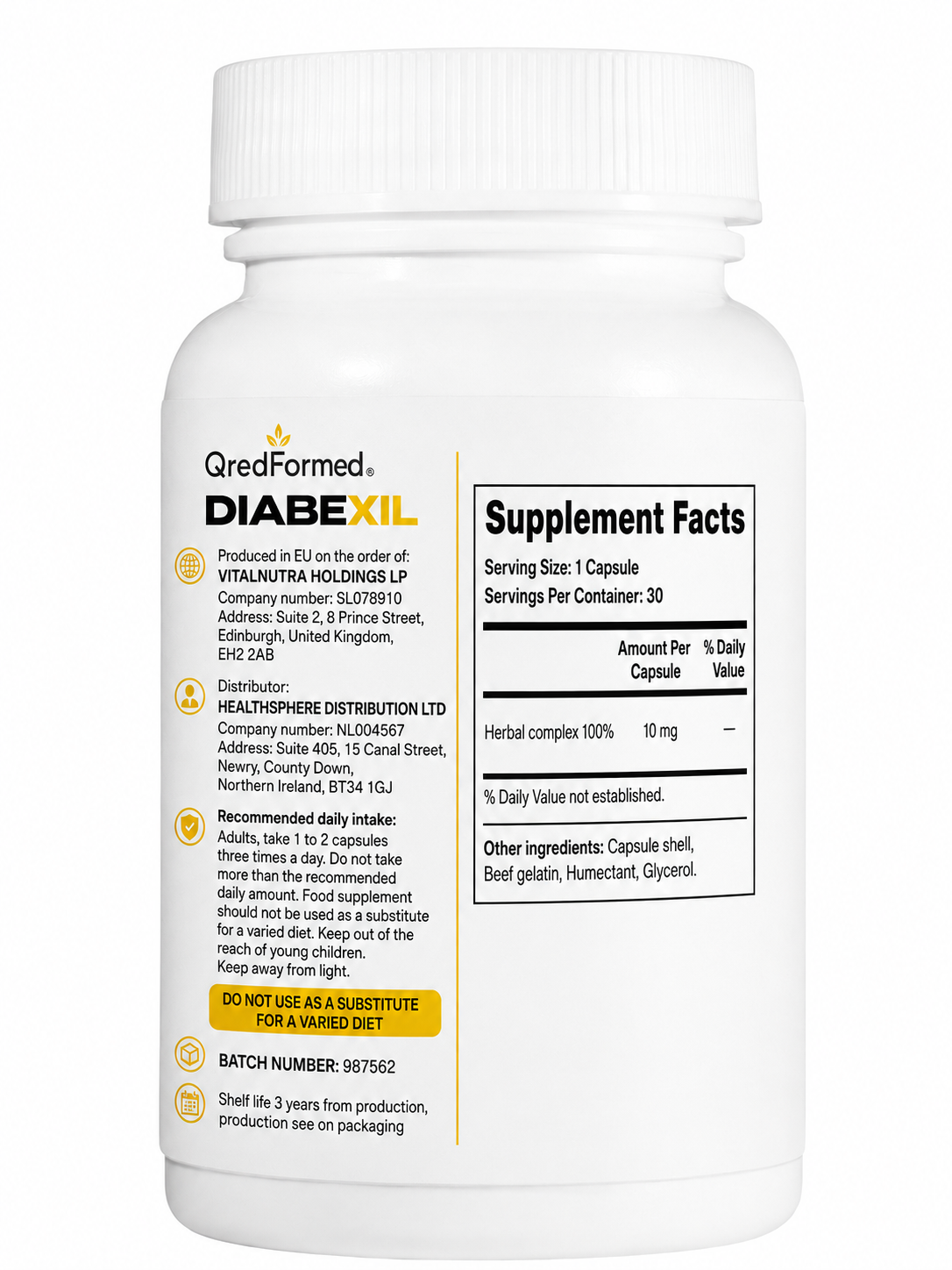 DIABEXIL – Normal Blood Glucose & Metabolic Wellness Support – 30 Capsules