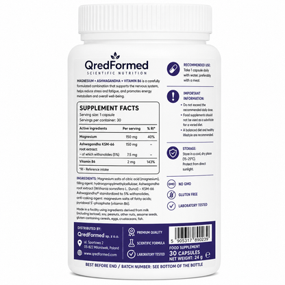 MAGNESIUM + ASHWAGANDHA + VITAMIN B6 - 30 Capsules