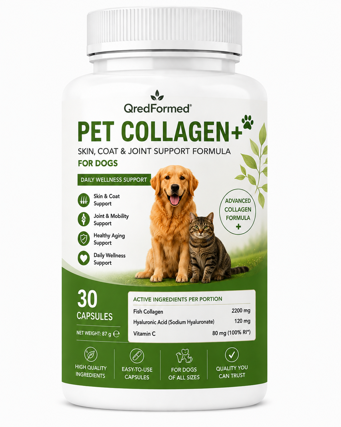 PET COLLAGEN+ - Skin, Coat & Joint Support Formula for Dogs - 30 Capsules