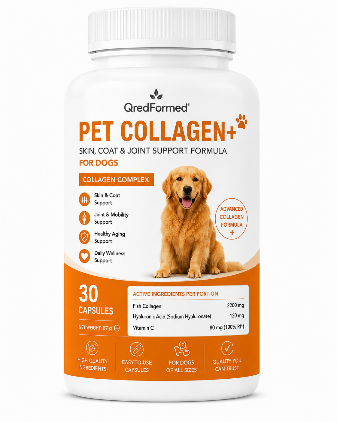 PET COLLAGEN+ - Skin, Coat & Joint Support Formula for Dogs - 30 Capsules