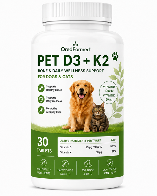 PET D3 + K2 - Bone & Daily Wellness Support for Dogs & Cats - 30 Tablets