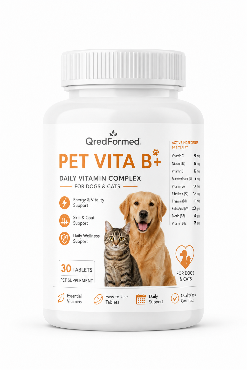 PET VITA B+ - Daily Vitamin Complex for Dogs & Cats - 30 Tablets
