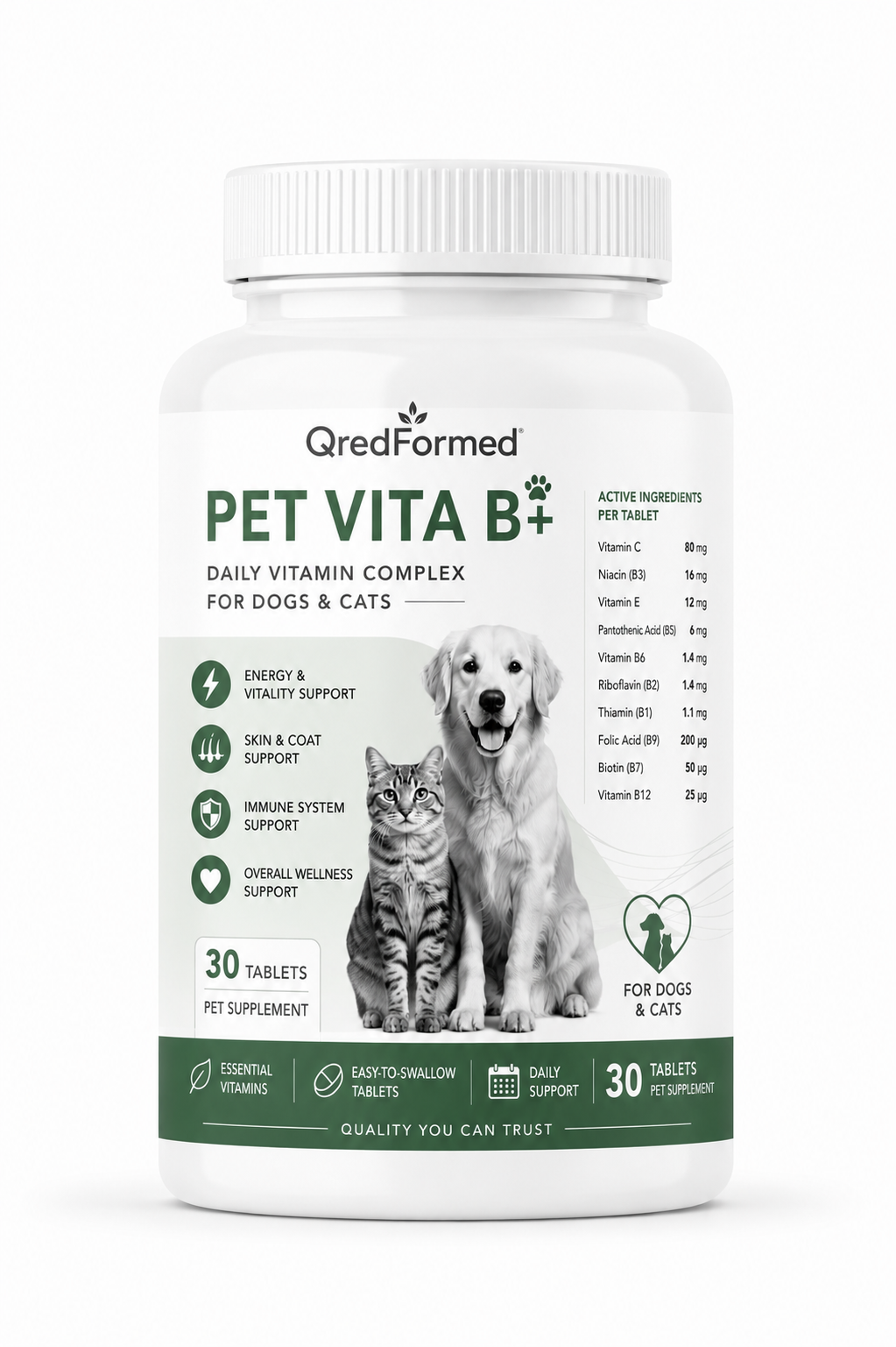 PET VITA B+ - Daily Vitamin Complex for Dogs & Cats - 30 Tablets